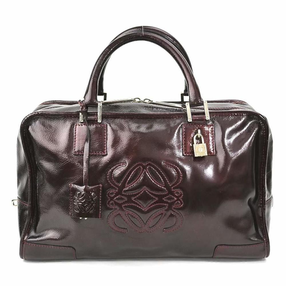 LOEWE Handbag Amazona 36 Large Patent Leather Dark Burgundy Silver Hardware